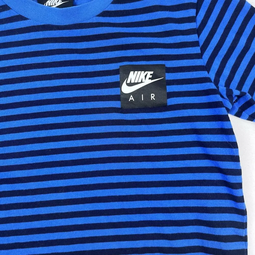 Nike Air Boy’s Striped Blue Black Logo T Shirt Short Sleeve Top Gym Tee Small